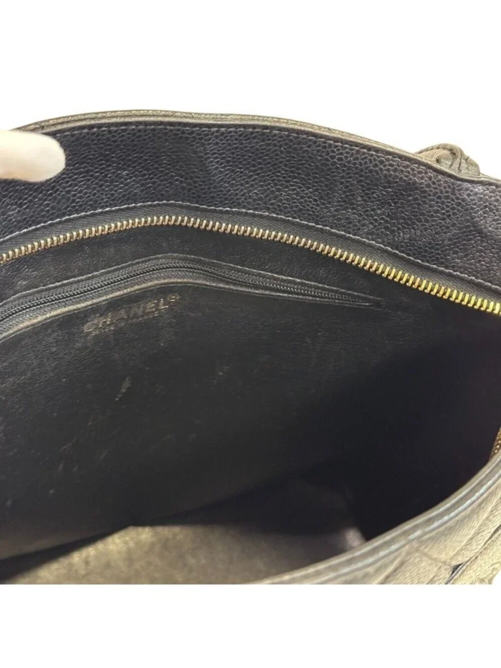 Chanel Reissue Tote Logo Caviar Leather Handbag Black Gold